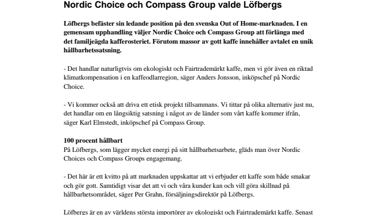 Nordic Choice och Compass Group valde Löfbergs