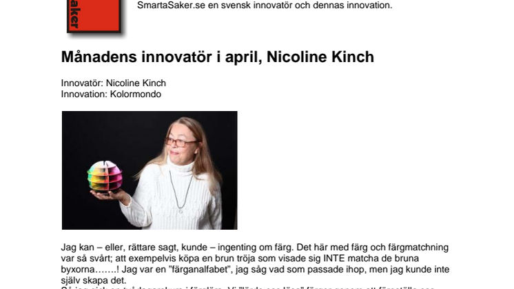 Månadens innovatör i april, Nicoline Kinch