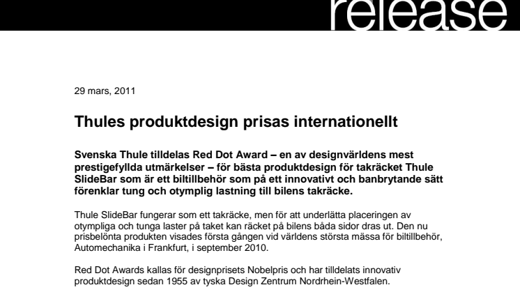 Thules produktdesign prisas internationellt 
