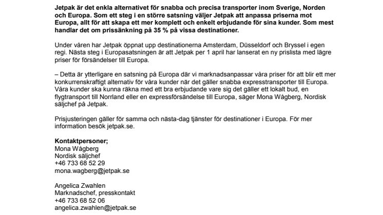 Jetpak satsar på Europa och sänker priserna med upp till 35 %.