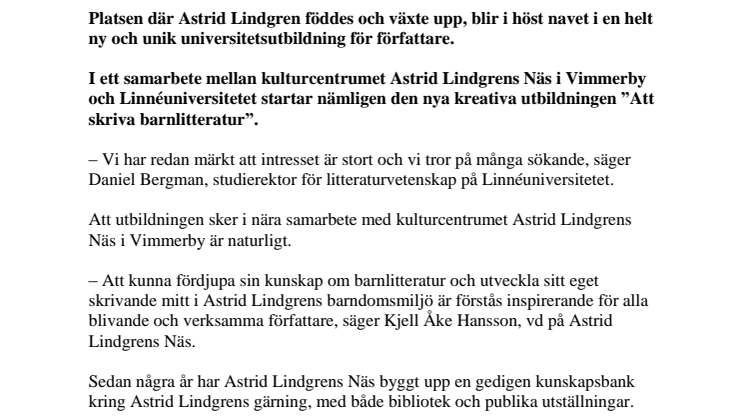 Författare utbildas på Astrid Lindgrens Näs 
