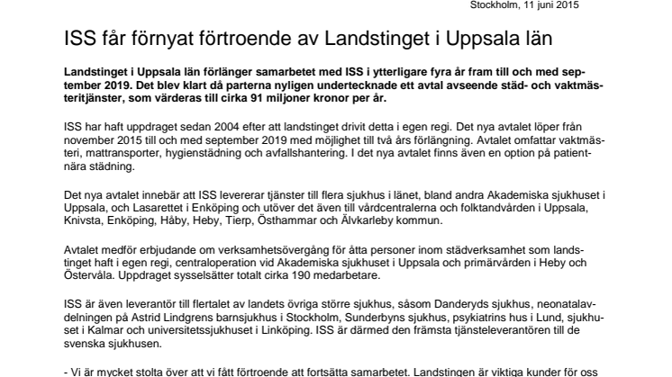 ISS får förnyat förtroende av Landstinget i Uppsala län