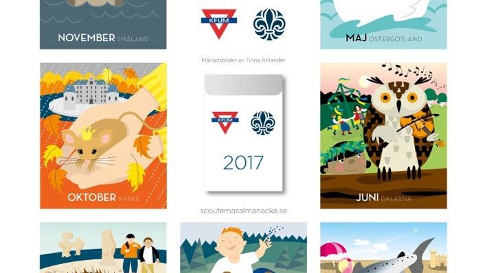 Väggalmanackan som sedan 40-talet engagerar miljontals svenskar och förbättrar barn och ungas fritid – 2017 är landskapsdjuren temat för KFUM och Scouterna!