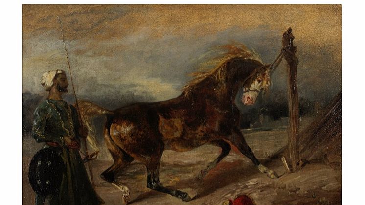 Eugène Delacroix (1798-1863) Cheval arabe attaché à un piquet, 1825  Vurdering- €400,000-600,000