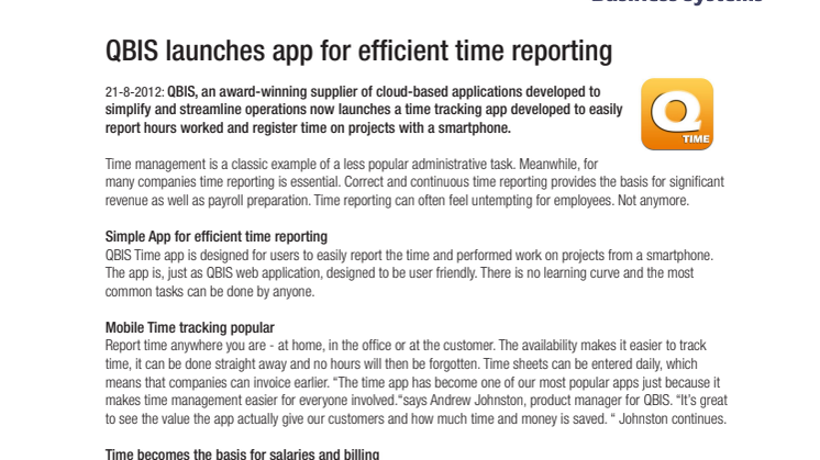 QBIS launches app for efficient time reporting