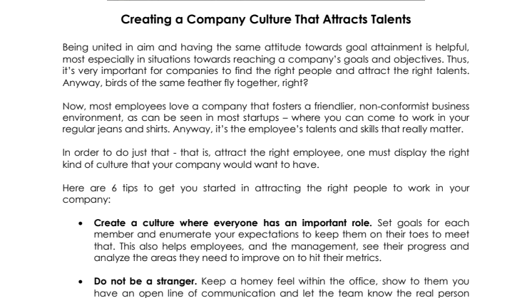 Creating a Company Culture That Attracts Talents