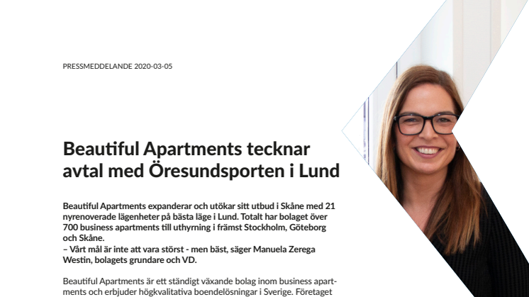 Beautiful Apartments tecknar avtal med Öresundsporten i Lund