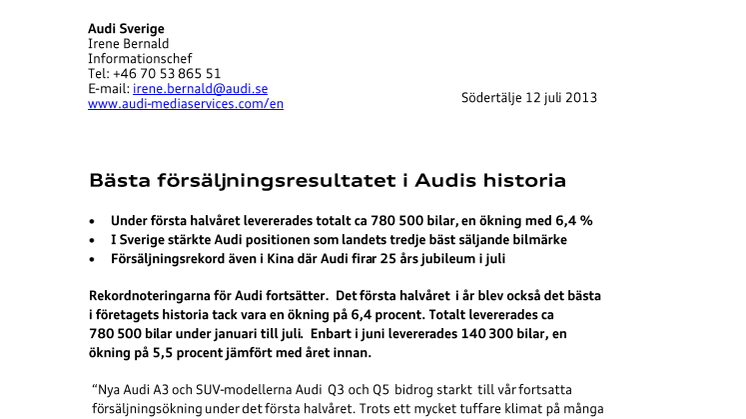 Bästa försäljningsresultatet i Audis historia