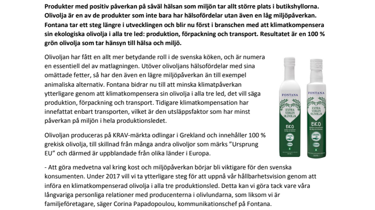 Sveriges grönaste olivolja – klimatkompenserad i alla tre led