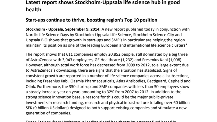 Latest report shows Stockholm-Uppsala life science hub in good health