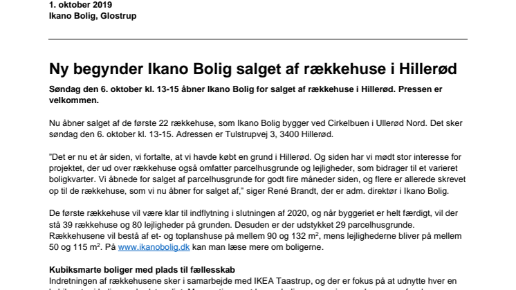 Ny begynder Ikano Bolig salget af rækkehuse i Hillerød