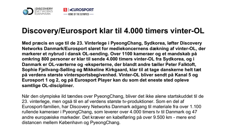Discovery/Eurosport klar til 4.000 timers vinter-OL