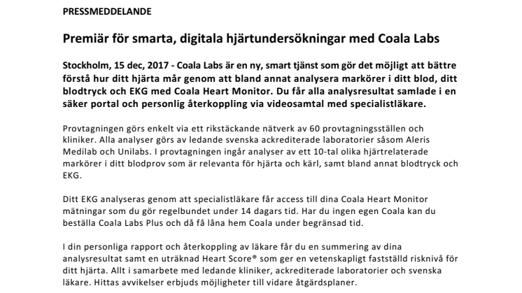  Premiär för smarta, digitala hjärtundersökningar med Coala Labs