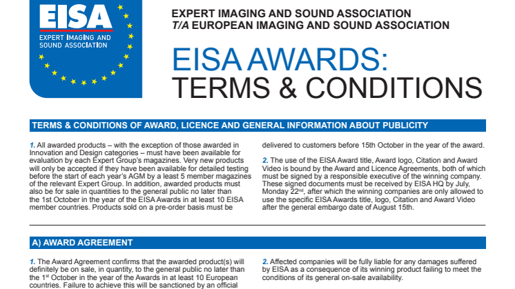 EISA Award T & Cs