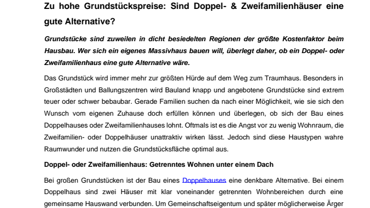 Zu hohe Grundstückspreise: Sind Doppel- & Zweifamilienhäuser eine gute Alternative? 