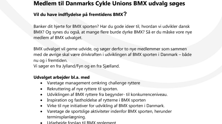 BMX - Nyt udvalgsmedlem søges