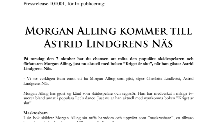 Morgan Alling kommer till Astrid Lindgrens Näs