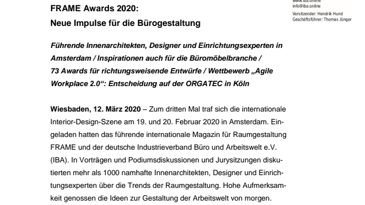 FRAME Awards 2020: Neue Impulse für die Bürogestaltung