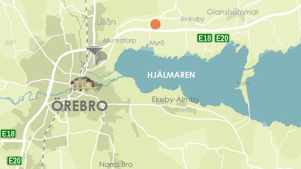 Karta med markering för den plats som markanvisas till Epiroc. Foto: Örebro kommun