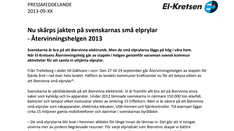 Nu skärps jakten på svenskarnas små elprylar - Återvinningshelgen 2013