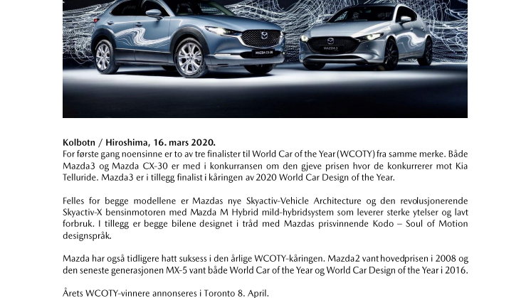 To av tre WCOTY-finalister er fra Mazda!