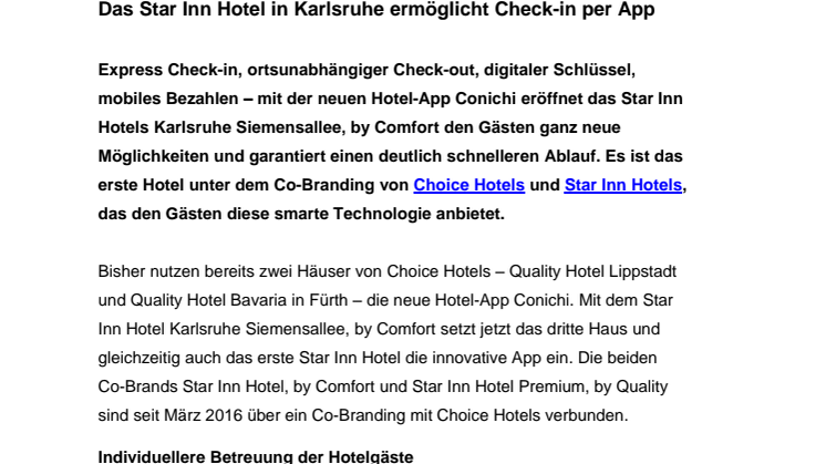 Das Star Inn Hotel in Karlsruhe ermöglicht Check-in per App
