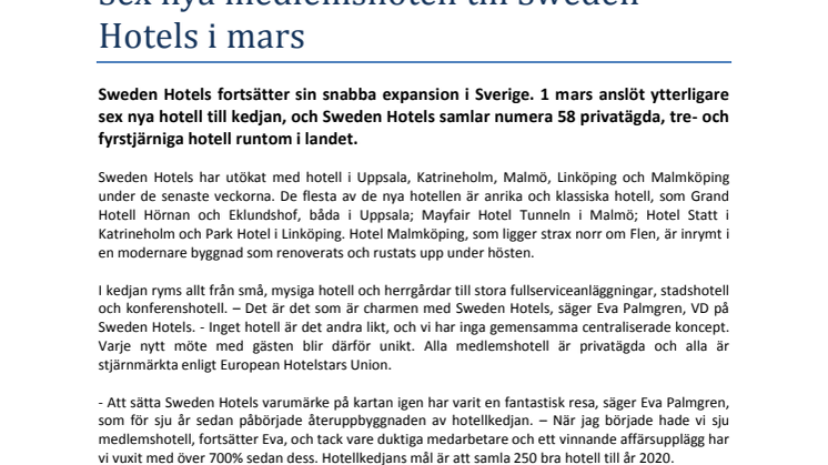 Sex nya medlemshotell till Sweden Hotels i mars