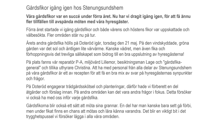 Gårdsfikor igång igen hos Stenungsundshem