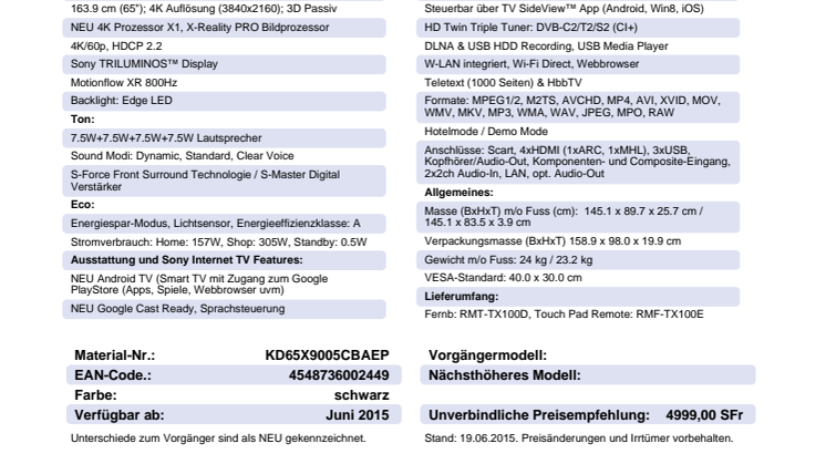KD-65X9005C von Sony
