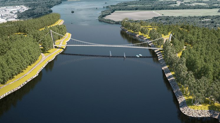 Lundabron blir en gång- och cykelbro mellan Lundåkern och Bölesholmarna. Illustration: Zolland Design