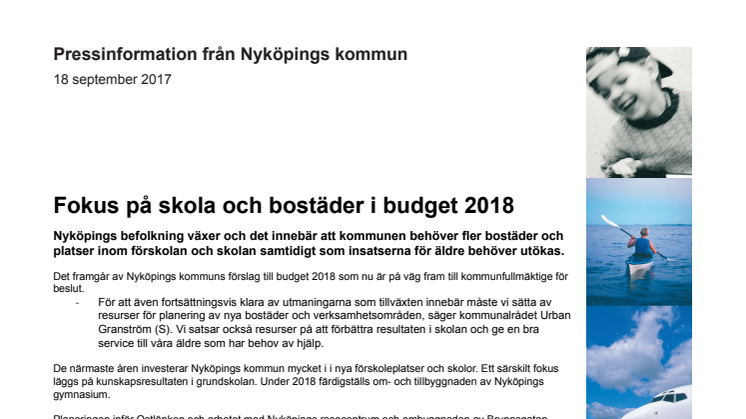 Fokus på skola och bostäder i budget 2018