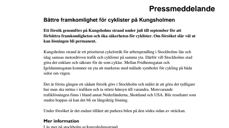 Bättre framkomlighet för cyklister på Kungsholmen