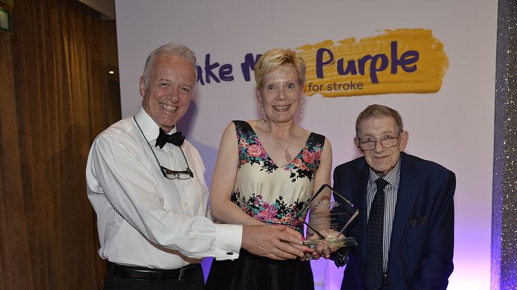 David Boyd received his Adult Courage Award from Dr Janet Gray MBE and Noel Thompson Stroke Association NI Patron