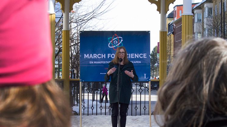 Anna Krook-Riekkola, en av Luleå tekniska universitets forskare som talade under March for Science i lördags.
