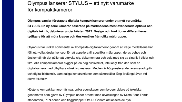 Olympus lanserar STYLUS – ett nytt varumärke för kompaktkameror  
