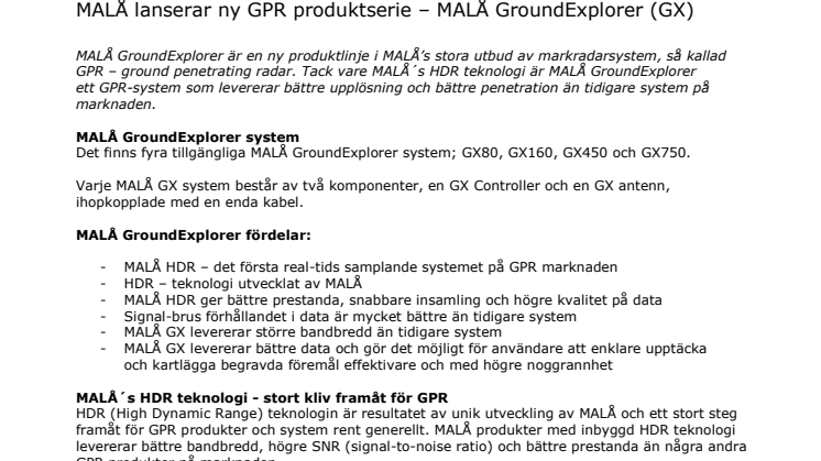 MALÅ lanserar ny GPR produktserie – MALÅ GroundExplorer (GX)
