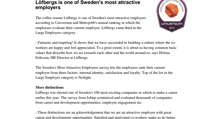 Löfbergs is one of Sweden's most attractive employers