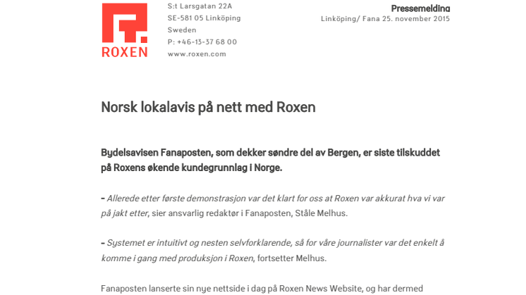 Norsk lokalavis på nett med Roxen