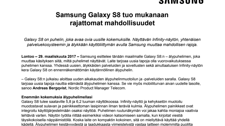Samsung Galaxy S8 tuo mukanaan  rajattomat mahdollisuudet
