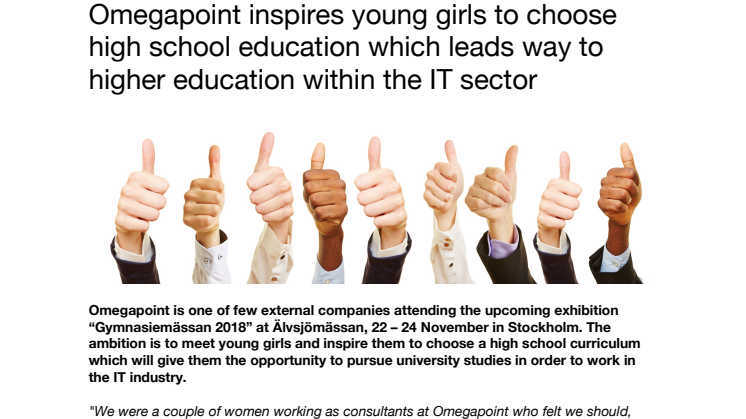 Omegapoint inspires young girls to choose high school education which leads way to higher education within the IT sector