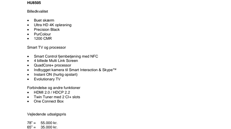 Samsung 2014 TV line-up - produktspecifikationer