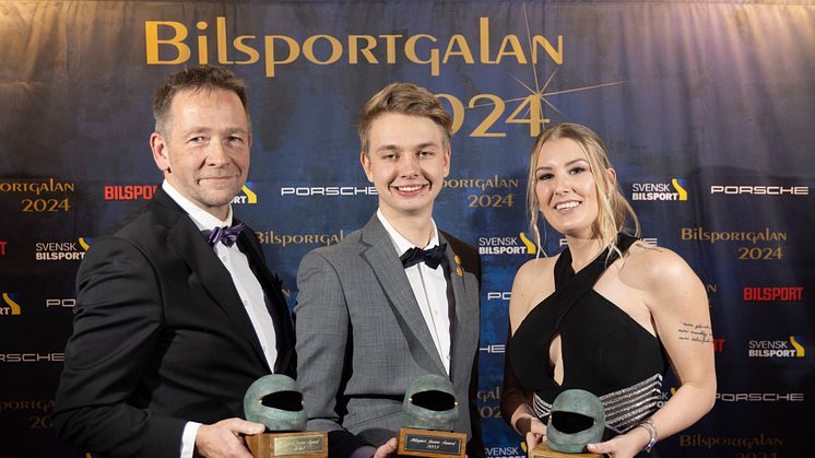 Torbjörn Carlberg, Calle Carlberg och Ida Zetterström tog röstades fram av Bilsports läsare och motorsportfans. Rallyduon och dragracingföraren är Årets Junior respektive Årets Senior i Bilsport Award! FOTO: JOACHIM CRUUS