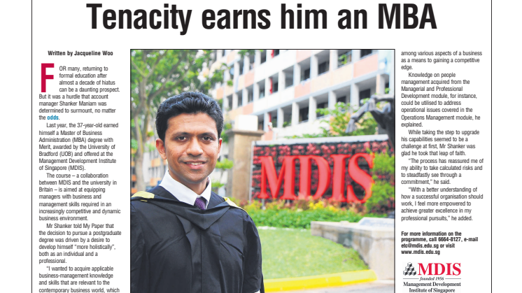 Tenacity earns him an MBA.