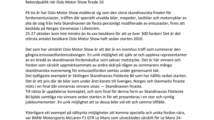 Rekordpublik när Oslo Motor Show firade 10