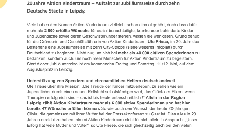Pressetext - Aktion Kindertraum in Leipzig
