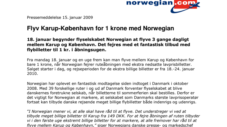Flyv Karup-København for 1 krone med Norwegian