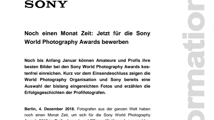 Noch einen Monat Zeit: Jetzt für die Sony World Photography Awards bewerben