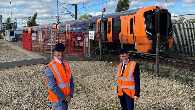 Julian Edwards, managing director, West Midlands Trains with Andy Street, Mayor of the West Midlands at Bombardier UK in Derby.