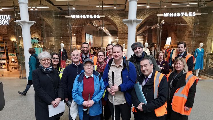 Govia Thameslink Railway's Antony Merlyn (standing at the front)  has staged tours of St Pancras International station for people with accessibility needs ahead of a change in the timetable this month