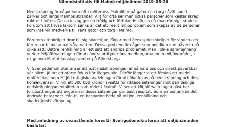SD Malmö föreslår krafttag mot nedskräpning 